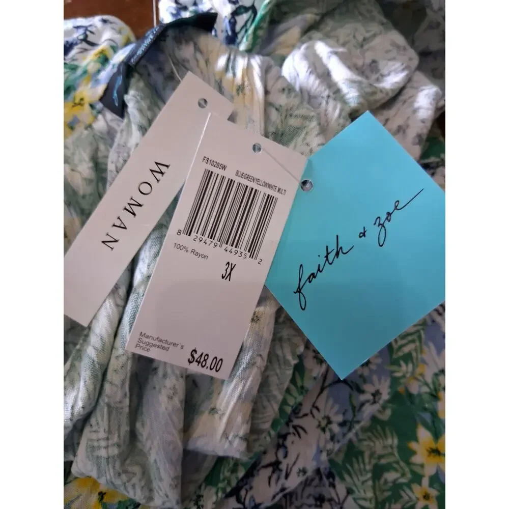 Faith & Zoe Floral Peasant Blouse 3X Plus Size Boho Flowy NWT